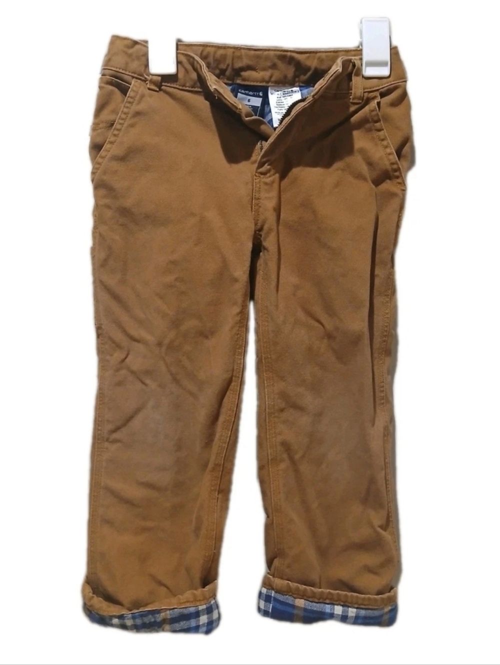 Carhartt Boy's Flannel-Lined Canvas Pants Adjustable Waist Size:6 Dungaree Cargo